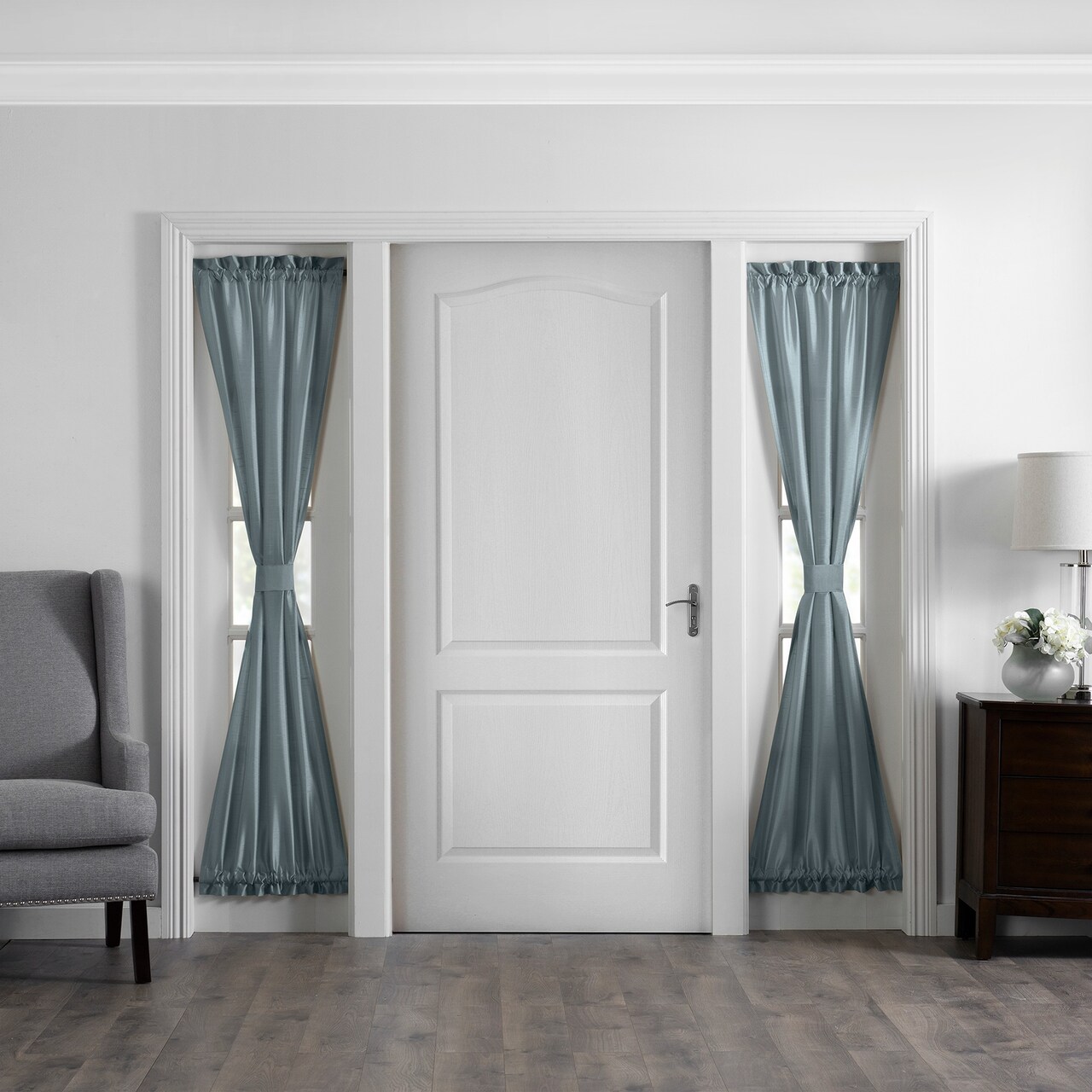 Threadmade Home Colette Faux Silk Side Door Window Panel, Mineral - 28"W x 72"L